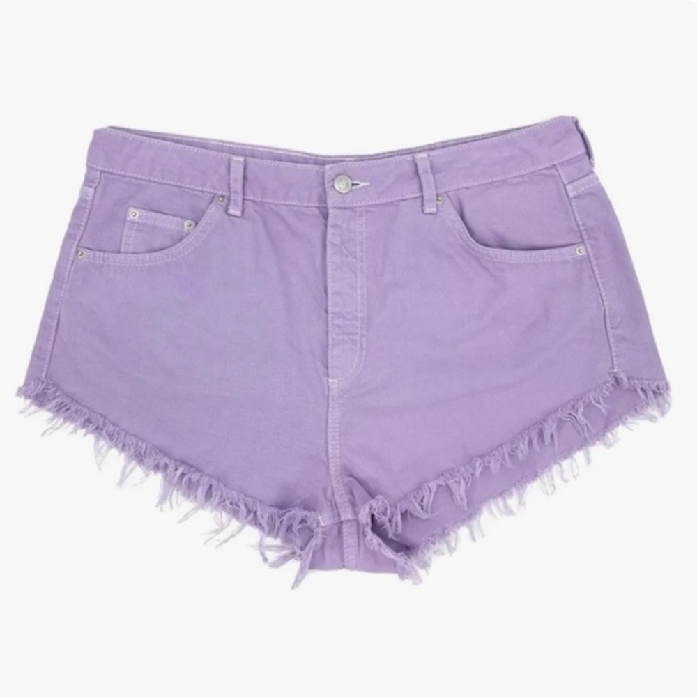 Topshop MOTO High Waist Super Short Shorts Size 2 Distressed CutOff Purple NWT - Picture 2 of 11